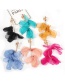 Fashion Lake Blue Alloy-studded Chiffon Petal Earrings