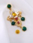 Fashion Gold Fringed Green Diamond Cross Brooch