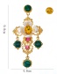 Fashion Gold Fringed Green Diamond Cross Brooch