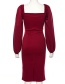 Fashion Red Wine One-shoulder Halter Dress