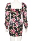 Fashion Black Square Collar Backless Flower Irregular Dress