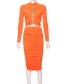 Fashion Orange Round Neck T-shirt + High Waist Skirt Suit