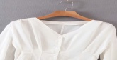 Fashion White Waist Pleated Trumpet Sleeve Shirt Skirt