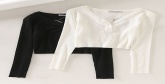 Fashion Black V-neck Vertical Strip Short Pit Thread T-shirt