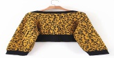 Fashion Yellow Lantern Sleeve Leopard Knit V-neck Single-breasted Cardigan
