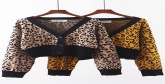 Fashion Khaki Lantern Sleeve Leopard Knit V-neck Single-breasted Cardigan