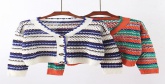 Fashion Blue And White Striped Knit V-neck Single-breasted Cardigan