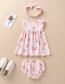 Fashion White Strawberry Bow Dress Panties Hair Band Children's Suit