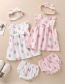Fashion Pink Cherry Bow Dress Panties Hair Band Children's Suit