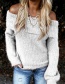 Fashion Gray Lapel Off-the-shoulder Oblique Collar With Two Lantern Sleeve Sweaters