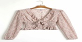 Fashion Pink Flower Print Ruffled Shirt