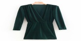 Fashion Dark Green Velvet Cross V-neck Dress