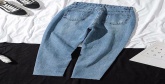 Fashion Blue Shredded Hole Straight Jeans