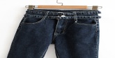 Fashion Blue Black Washed Double Belt High Waist Elastic Feet Jeans
