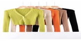 Fashion Orange V-neck Single-breasted Knit T-shirt