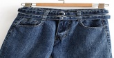 Fashion Blue Washed High Waist Straight Belt Jeans