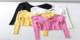 Fashion Yellow Knit V-neck Single-breasted Sweater