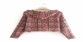 Fashion Pink Beaded Plaid Knit Hooded Pullover Sweater