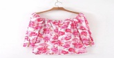 Fashion Pink Puff Sleeve Flower Print Dress