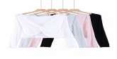 Fashion Pink Deep V Cross Long Sleeve T-shirt