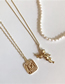 Fashion Gold Pearl Angel Square Necklace