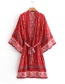 Fashion Red Printed Lace Kimono