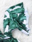 Fashion Green Leaves On White Floral Printed Lace-up One-piece Swimsuit