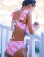 Fashion Pink Ruffled Backless One-piece Swimsuit
