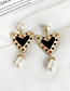 Fashion Black Alloy Love Pearl Stud Earrings