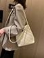 Fashion Beige Round Rhombic Embroidery Line Shoulder Bag
