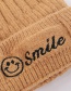 Fashion Khaki Embroidered Smiley Plus Velvet Knitted Wool Cap
