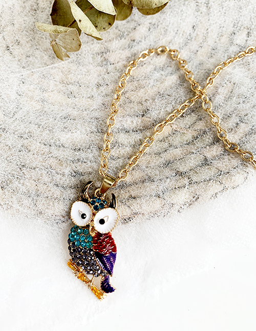 Fashion Pink Alloy Diamond Owl Necklace