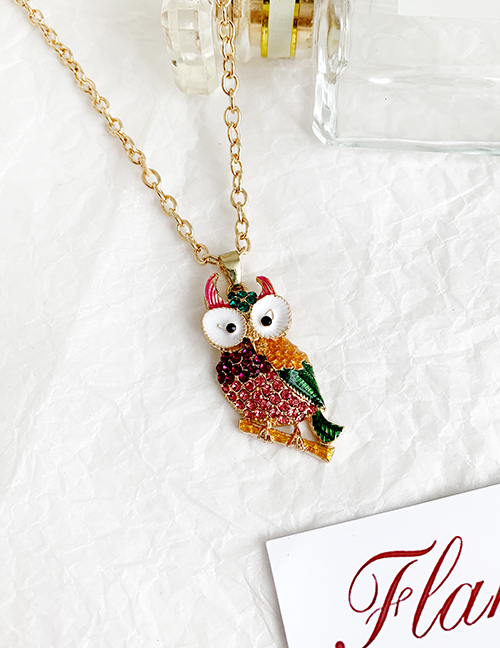 Fashion Purple Alloy Diamond Owl Necklace