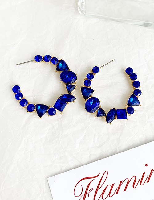 Fashion Blue Alloy Diamond-studded Round Earrings