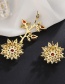 Fashion Gold  Sterling Silver Needle Micro-inlaid Zircon Branches Three-dimensional Flower Asymmetric Earrings