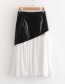 Fashion Black And White Fake Two Piece Pu Leather Stitching Chiffon A Word Skirt