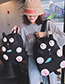 Fashion Large Black Cartoon Cat Eating Small Fish Canvas Shoulders Parent-child Package