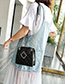Fashion Black Embroidered Line Ribbed Shoulder Messenger Bag