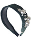 Fashion Green Suede Beaded Flower Wide Side With Toothed Non-slip Headband