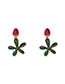 Fashion Red Flower Sanding Gold Powder Drop Glaze Earrings