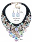 Fashion Blue Pearl-studded Woven Flower Necklace Earrings Set