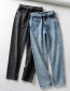 Fashion Blue Waist-washed Jeans Straight Pants