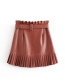 Fashion Brown Small Pleated Faux Leather Skirt