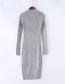 Fashion Gray Threaded Collar Knit Dress