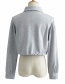 Fashion Gray Polo Collar Hem Drawstring Sweater