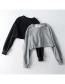 Fashion Black Hem Drawstring Round Neck Pullover Sweater
