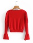 Fashion Red V-neck Puff Princess Sleeve Knit Top
