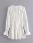Fashion White Flare Sleeve Pleated V-neck Shirt Dress
