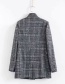 Fashion Gray Plaid Stand-up Faux Fur Contrast Color Patch Pocket Coat