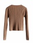 Fashion Khaki Threaded Buttoned Round Neck Cardigan Sweater